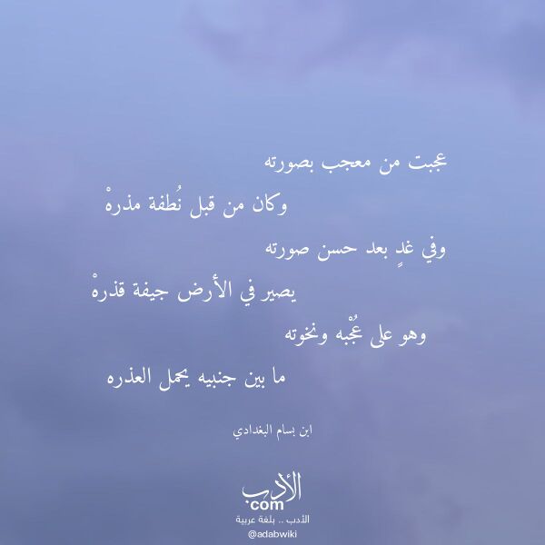 اقتباس من قصيدة عجبت من معجب بصورته لـ ابن بسام البغدادي
