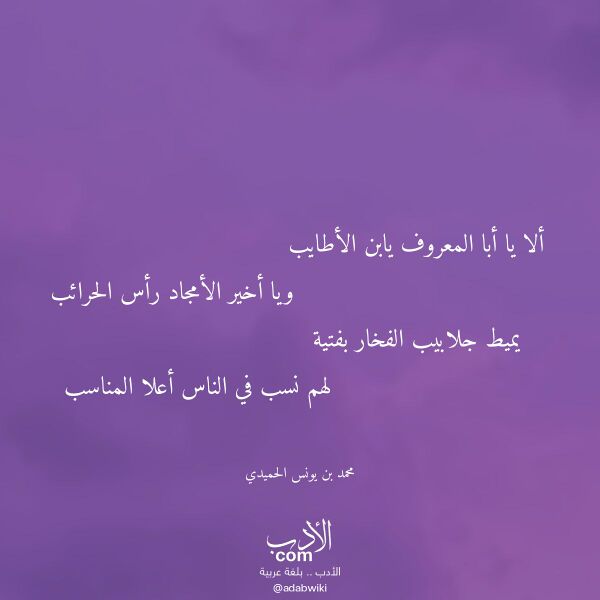 اقتباس من قصيدة ألا يا أبا المعروف يابن الأطايب لـ محمد بن يونس الحميدي