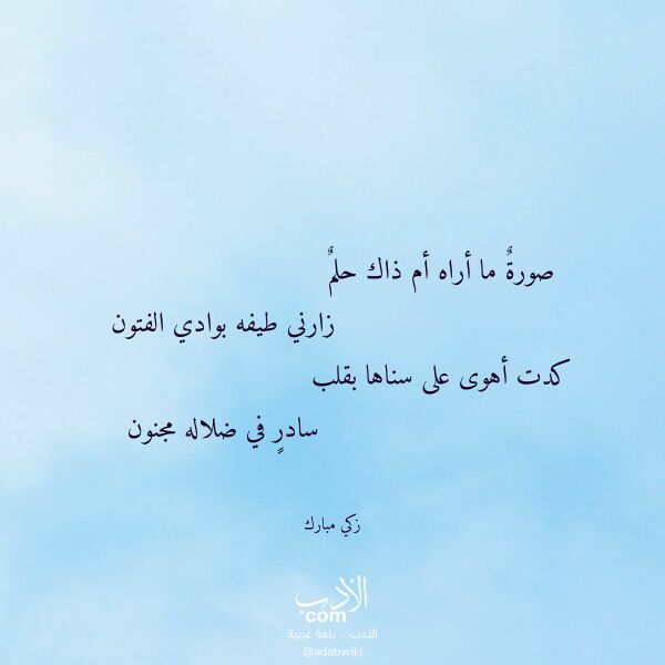 اقتباس من قصيدة صورة ما أراه أم ذاك حلم لـ زكي مبارك