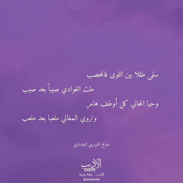 اقتباس من قصيدة سقى طللا بين اللوى فالمحصب لـ صالح القزويني البغدادي اقتباس من قصيدة سقى طللا بين اللوى فالمحصب لـ صالح القزويني البغدادي