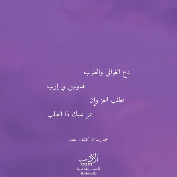 اقتباس من قصيدة دع الغواني والطرب لـ محمد رضا آل كاشف الغطاء