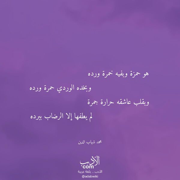 اقتباس من قصيدة هو حمزة وبفيه خمرة ورده لـ محمد شهاب الدين