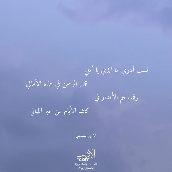 اقتباس من قصيدة لست أدري ما الذي يا أملي لـ الأمير الصنعاني