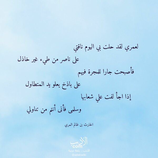 اقتباس من قصيدة لعمري لقد حلت بي اليوم ناقتي لـ الحارث بن ظالم المري
