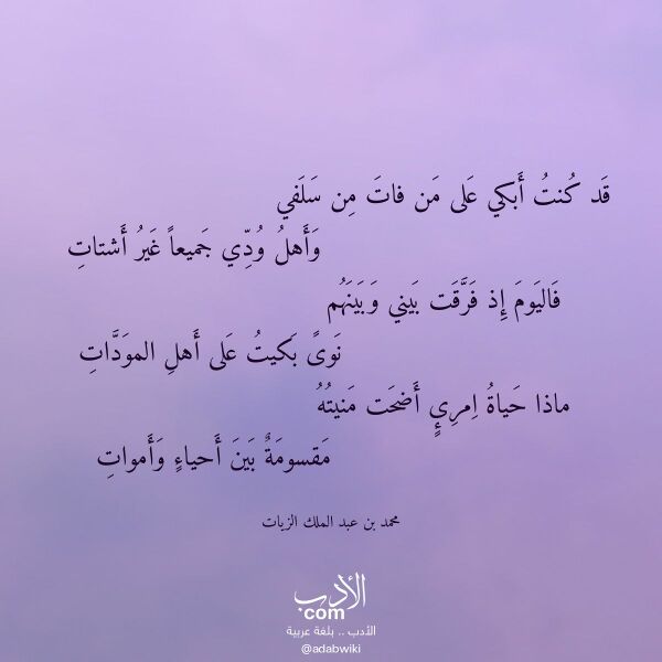 اقتباس من قصيدة قد كنت أبكي على من فات من سلفي لـ محمد بن عبد الملك الزيات