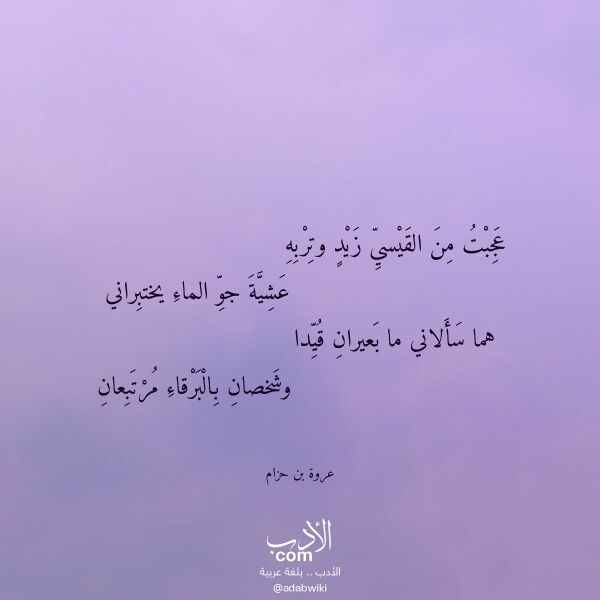 اقتباس من قصيدة عجبت من القيسي زيد وتربه لـ عروة بن حزام اقتباس من قصيدة عجبت من القيسي زيد وتربه لـ عروة بن حزام