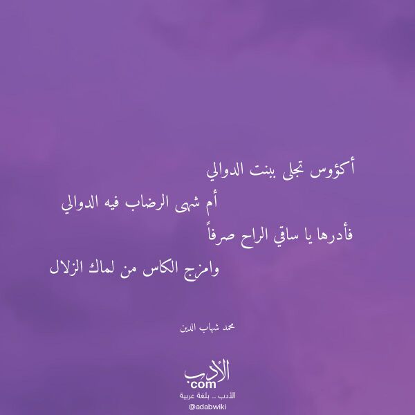 اقتباس من قصيدة أكؤوس تجلى ببنت الدوالي لـ محمد شهاب الدين
