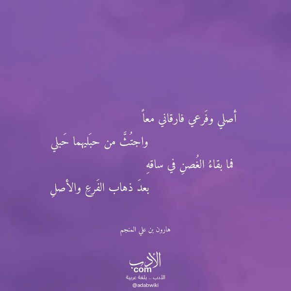 اقتباس من قصيدة أصلي وفرعي فارقاني معا لـ هارون بن علي المنجم