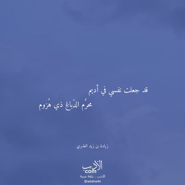 اقتباس من قصيدة قد جعلت نفسي في أديم لـ زيادة بن زيد العذري