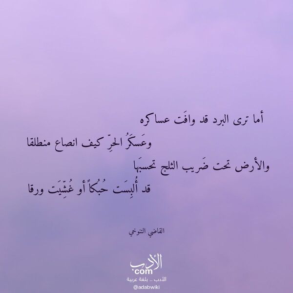 اقتباس من قصيدة أما ترى البرد قد وافت عساكره لـ القاضي التنوخي اقتباس من قصيدة أما ترى البرد قد وافت عساكره لـ القاضي التنوخي