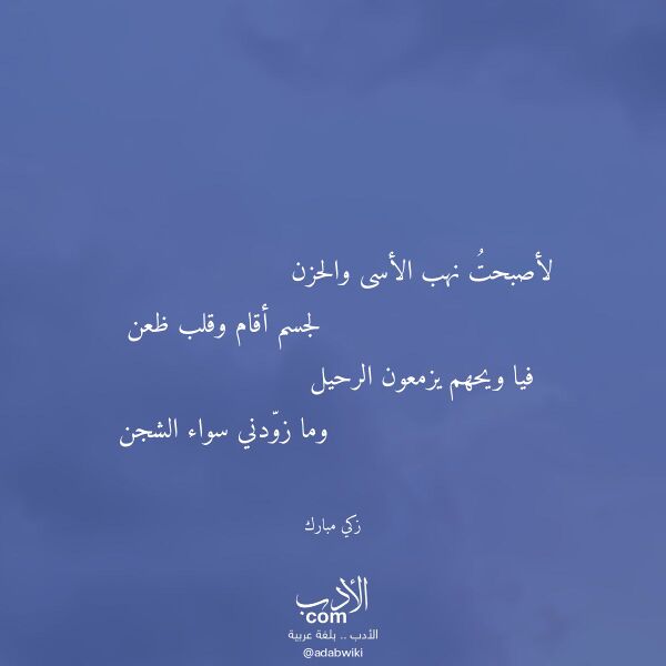 اقتباس من قصيدة لأصبحت نهب الأسى والحزن لـ زكي مبارك