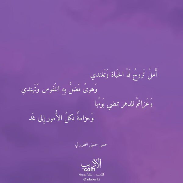 اقتباس من قصيدة أمل تروح له الحياة وتغتدي لـ حسن حسني الطويراني