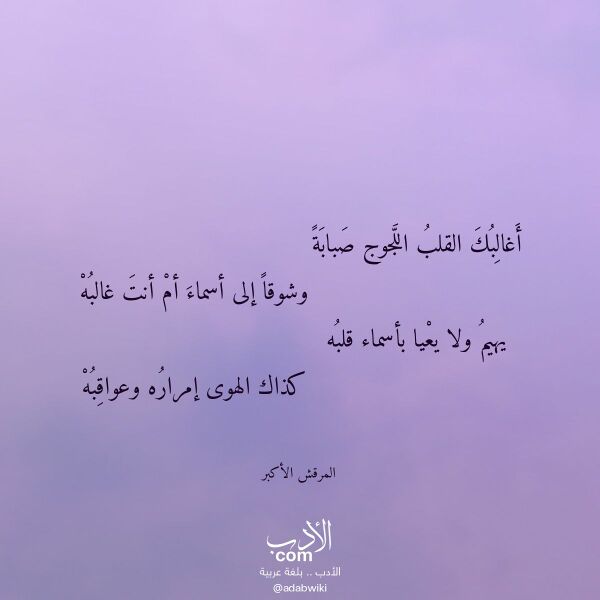اقتباس من قصيدة أغالبك القلب اللجوج صبابة لـ المرقش الأكبر اقتباس من قصيدة أغالبك القلب اللجوج صبابة لـ المرقش الأكبر