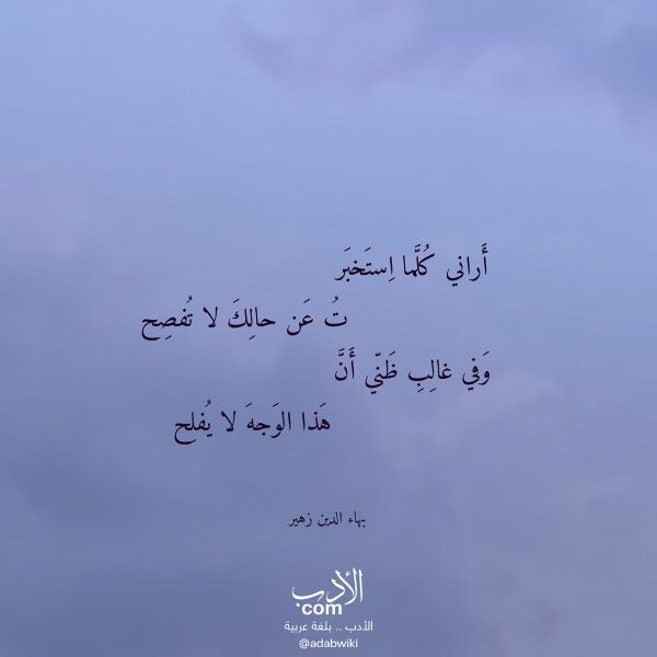 اقتباس من قصيدة أراني كلما استخبر لـ بهاء الدين زهير