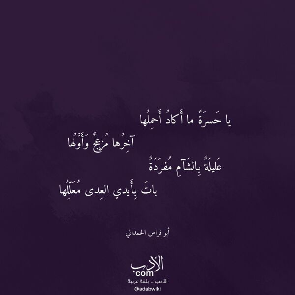 اقتباس من قصيدة يا حسرة ما أكاد أحملها لـ أبو فراس الحمداني