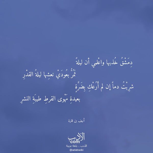 اقتباس من قصيدة دمشق خذيها واعلمي أن ليلة لـ أنيف بن قترة