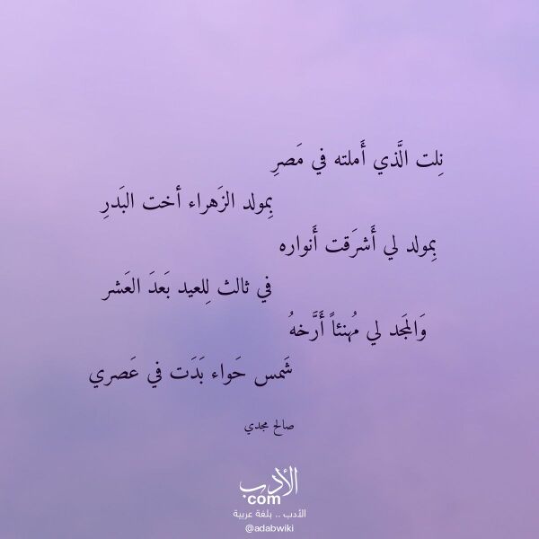 اقتباس من قصيدة نلت الذي أملته في مصر لـ صالح مجدي