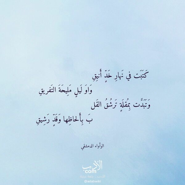 اقتباس من قصيدة كتبت في نهار خد أنيق لـ الوأواء الدمشقي اقتباس من قصيدة كتبت في نهار خد أنيق لـ الوأواء الدمشقي