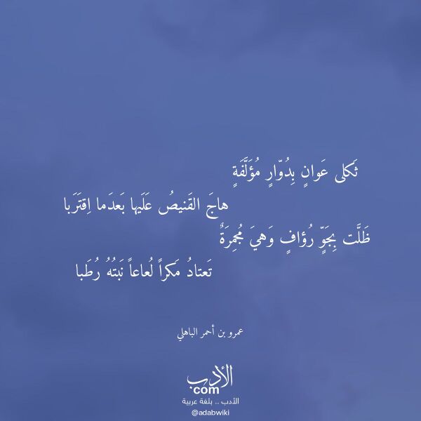 اقتباس من قصيدة ثكلى عوان بدوار مؤلفة لـ عمرو بن أحمر الباهلي