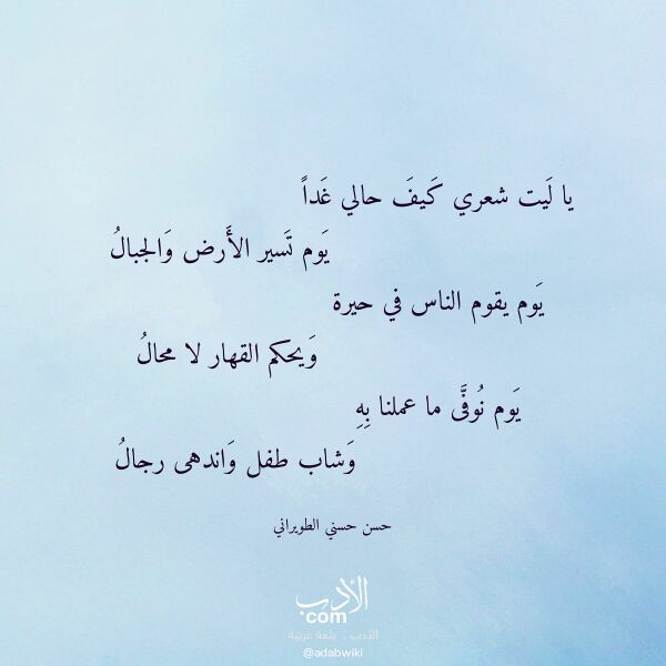 اقتباس من قصيدة يا ليت شعري كيف حالي غدا لـ حسن حسني الطويراني