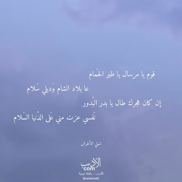 اقتباس من قصيدة قوم يا مرسال يا طير الحمام لـ شبلي الأطرش