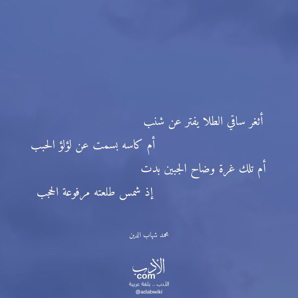 اقتباس من قصيدة أثغر ساقي الطلا يفتر عن شنب لـ محمد شهاب الدين