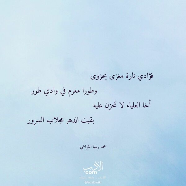 اقتباس من قصيدة فؤادي تارة مغزى بحزوى لـ محمد رضا الخزاعي
