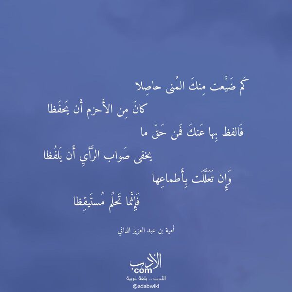 اقتباس من قصيدة كم ضيعت منك المنى حاصلا لـ أمية بن عبد العزيز الداني