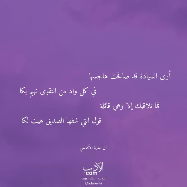 اقتباس من قصيدة أرى السيادة قد صافحت هاجسها لـ ابن سارة الأندلسي اقتباس من قصيدة أرى السيادة قد صافحت هاجسها لـ ابن سارة الأندلسي