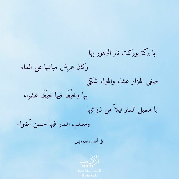 اقتباس من قصيدة يا بركة بوركت نار الزهور بها لـ علي أفندي الدرويش