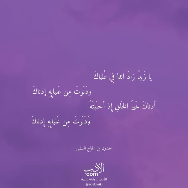 اقتباس من قصيدة يا زيد زاد الله في علياك لـ حمدون بن الحاج السلمي