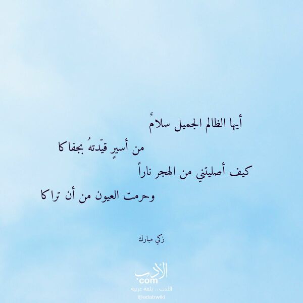 اقتباس من قصيدة أيها الظالم الجميل سلام لـ زكي مبارك