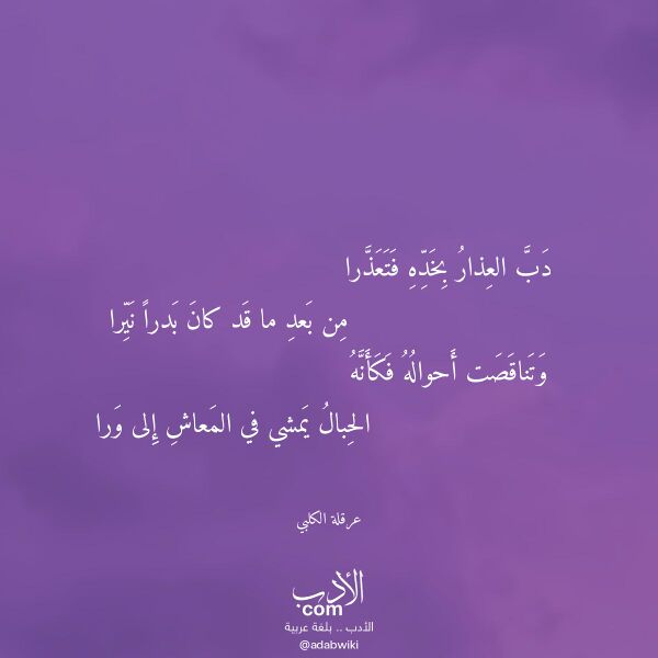 اقتباس من قصيدة دب العذار بخده فتعذرا لـ عرقلة الكلبي اقتباس من قصيدة دب العذار بخده فتعذرا لـ عرقلة الكلبي