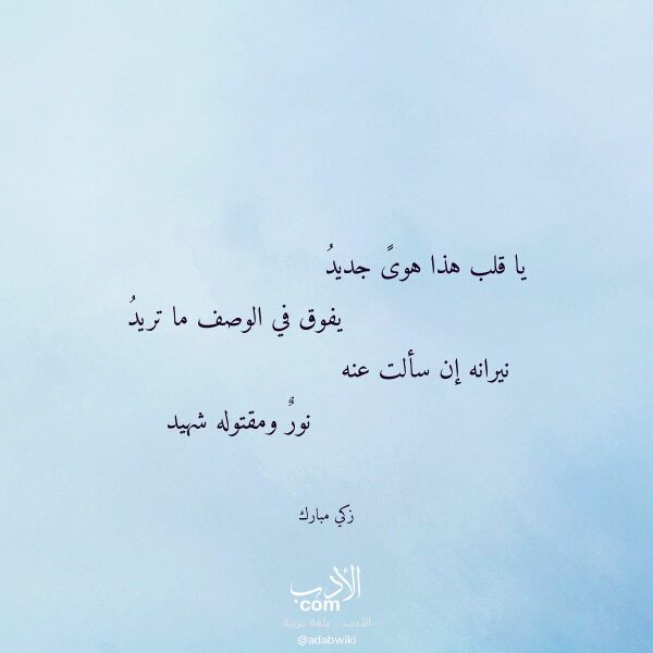 اقتباس من قصيدة يا قلب هذا هوى جديد لـ زكي مبارك
