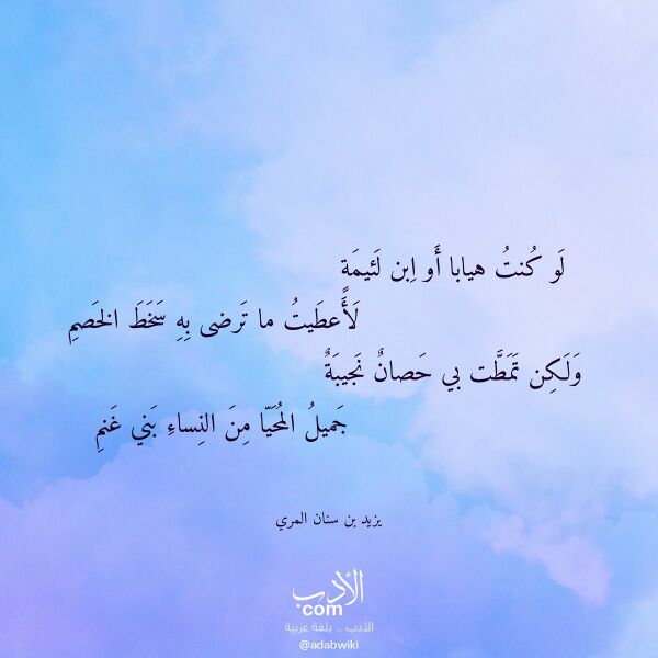 اقتباس من قصيدة لو كنت هيابا أو ابن لئيمة لـ يزيد بن سنان المري