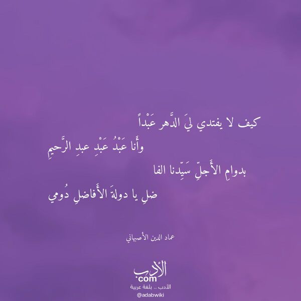 اقتباس من قصيدة كيف لا يفتدي لي الدهر عبدا لـ عماد الدين الأصبهاني