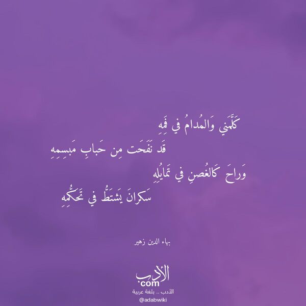 اقتباس من قصيدة كلمني والمدام في فمه لـ بهاء الدين زهير