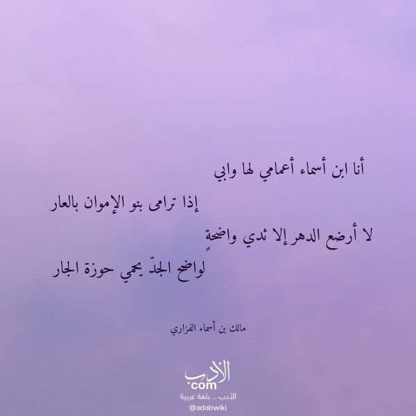 اقتباس من قصيدة أنا ابن أسماء أعمامي لها وابي لـ مالك بن أسماء الفزاري