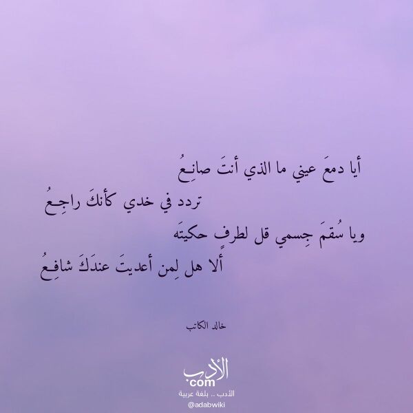 اقتباس من قصيدة أيا دمع عيني ما الذي أنت صانع لـ خالد الكاتب