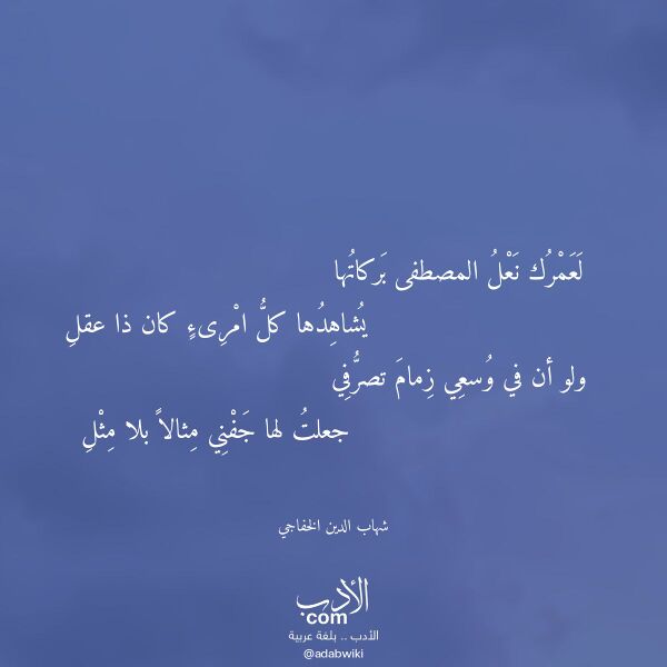 اقتباس من قصيدة لعمرك نعل المصطفى بركاتها لـ شهاب الدين الخفاجي