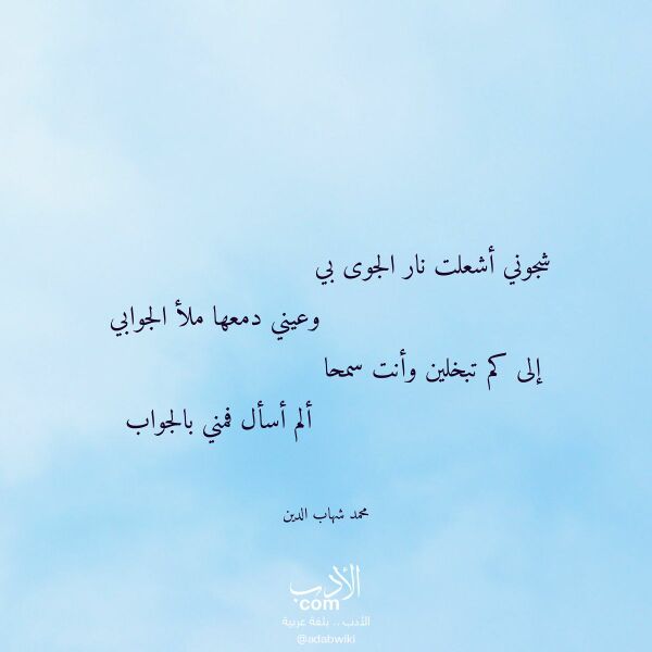 اقتباس من قصيدة شجوني أشعلت نار الجوى بي لـ محمد شهاب الدين