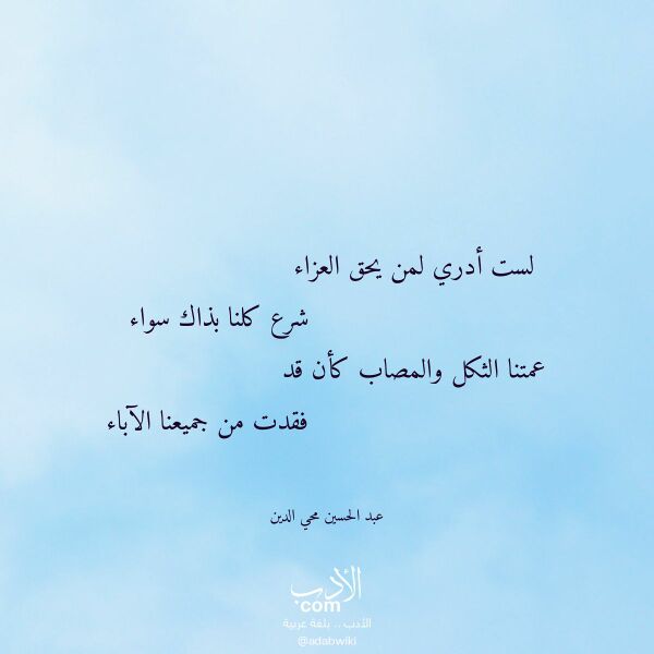 اقتباس من قصيدة لست أدري لمن يحق العزاء لـ عبد الحسين محي الدين
