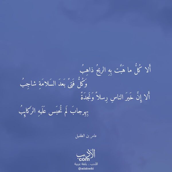 اقتباس من قصيدة ألا كل ما هبت به الريح ذاهب لـ عامر بن الطفيل