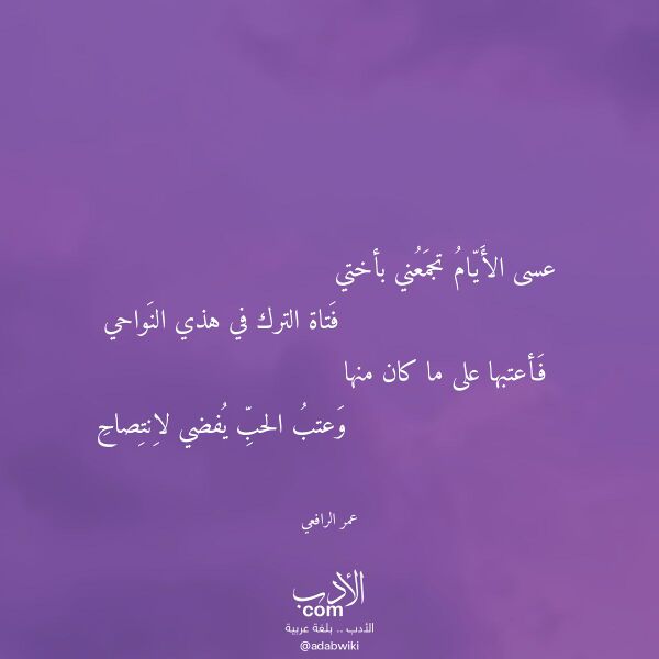 اقتباس من قصيدة عسى الأيام تجمعني بأختي لـ عمر الرافعي