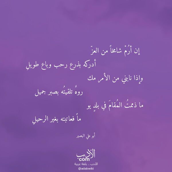 اقتباس من قصيدة إن أرم شامخا من العز لـ أبو علي البصير