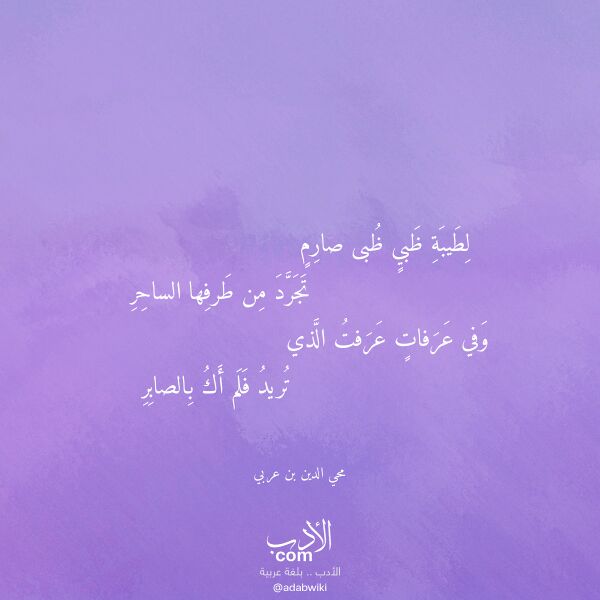 اقتباس من قصيدة لطيبة ظبي ظبى صارم لـ محي الدين بن عربي