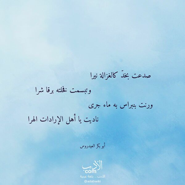 اقتباس من قصيدة صدعت بخد كالغزالة نيرا لـ أبو بكر العيدروس اقتباس من قصيدة صدعت بخد كالغزالة نيرا لـ أبو بكر العيدروس