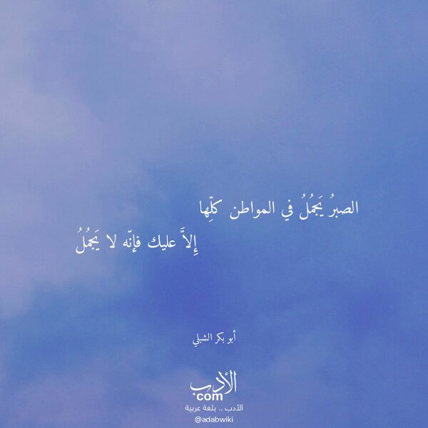 اقتباس من قصيدة الصبر يجمل في المواطن كلها لـ أبو بكر الشبلي اقتباس من قصيدة الصبر يجمل في المواطن كلها لـ أبو بكر الشبلي