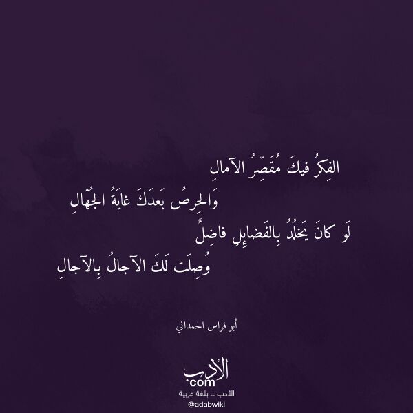 اقتباس من قصيدة الفكر فيك مقصر الآمال لـ أبو فراس الحمداني
