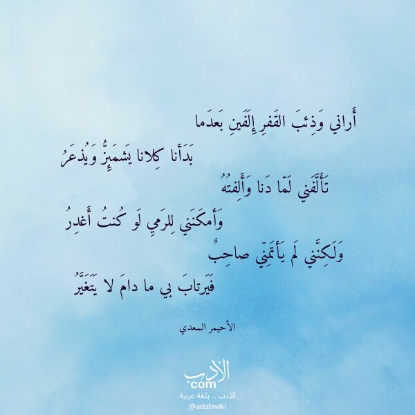 اقتباس من قصيدة أراني وذئب القفر إلفين بعدما لـ الأحيمر السعدي